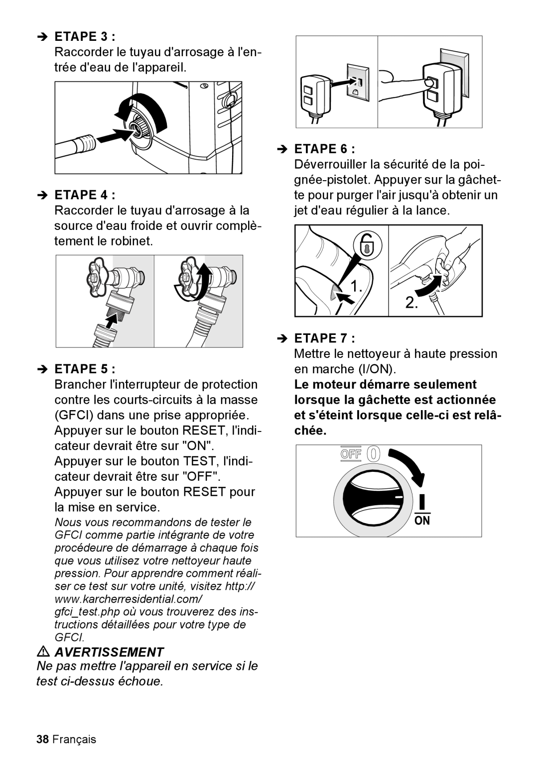 Karcher K 2.050 manual Raccorder le tuyau darrosage à len- trée deau de lappareil, Avertissement 