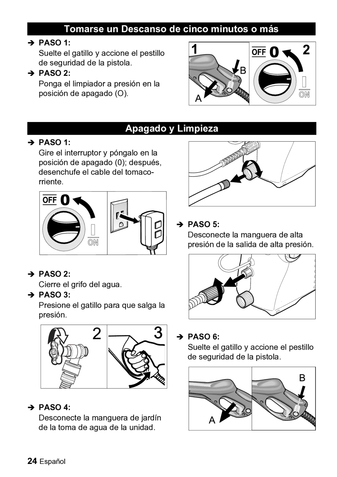 Karcher K 2.19 manual Tomarse un Descanso de cinco minutos o más, Apagado y Limpieza 