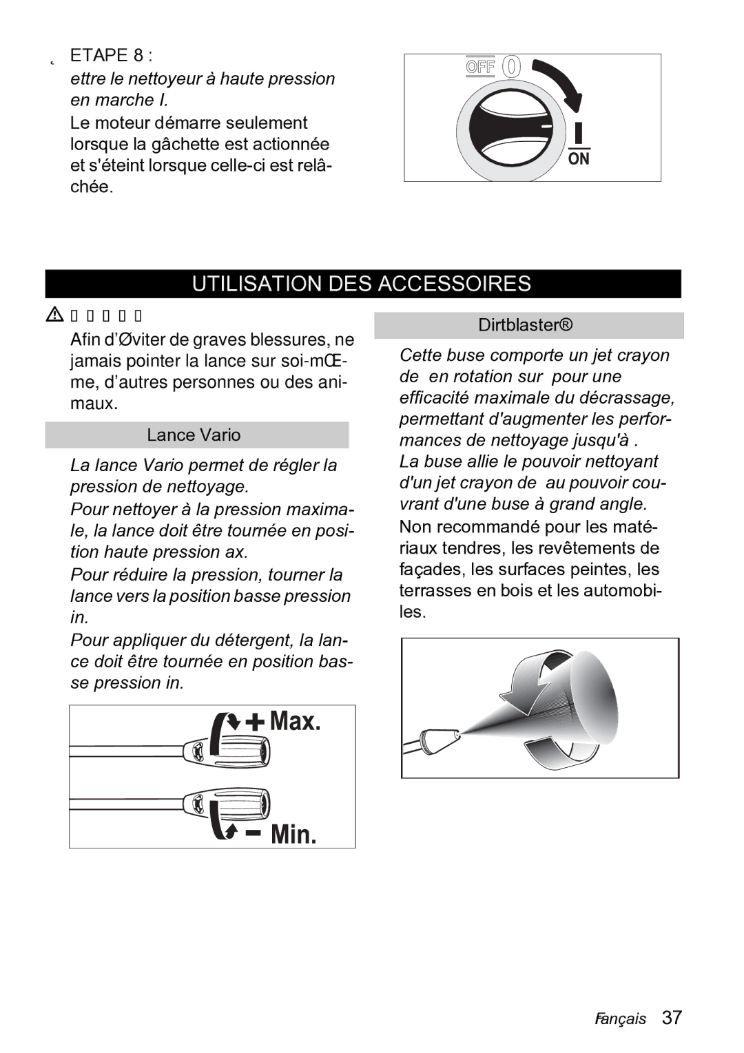 Karcher K 2.19 manual Utilisation DES Accessoires, Lance Vario 