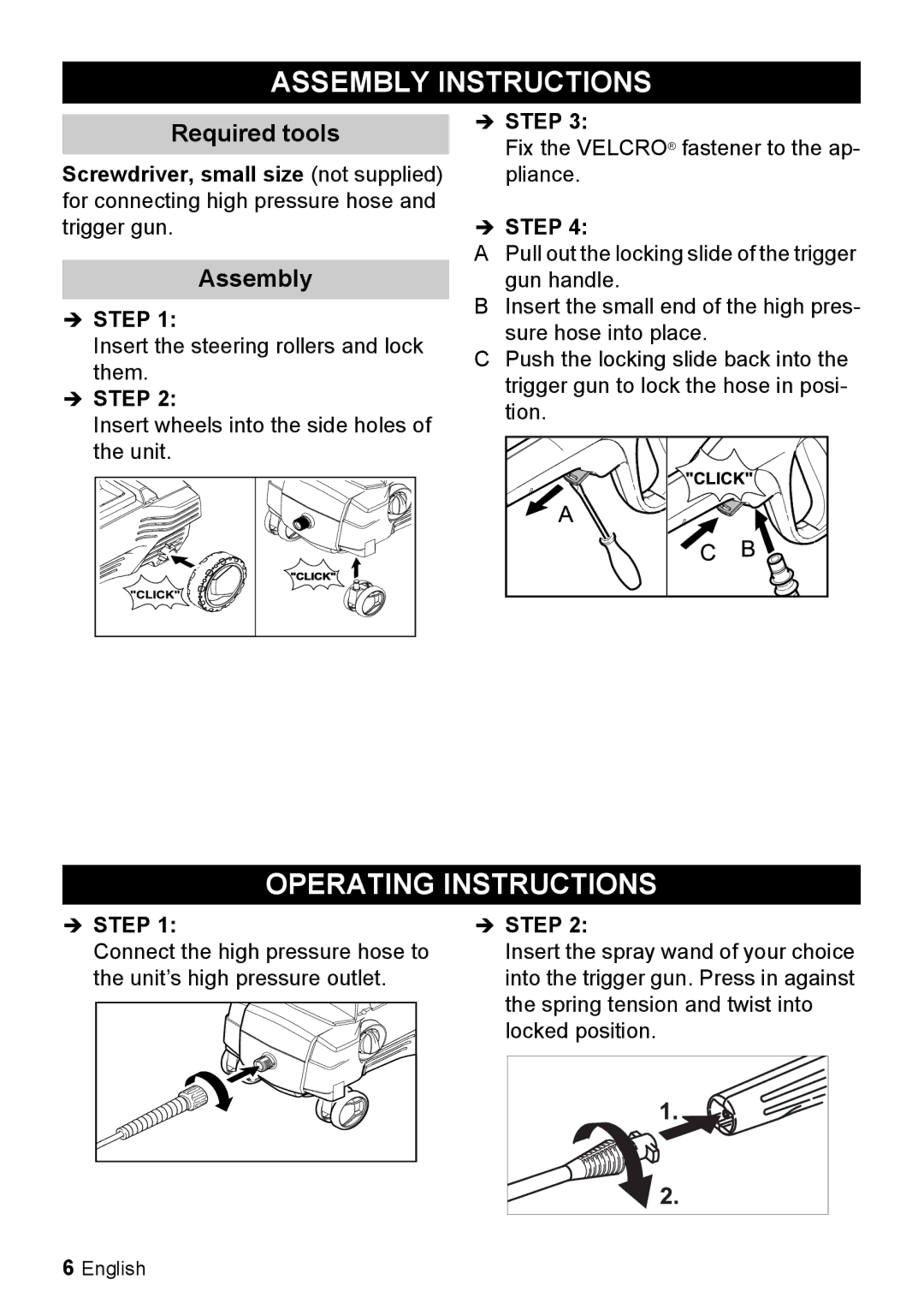 Karcher K 2.20 M manual Assembly Instructions, Operating Instructions, Required tools 