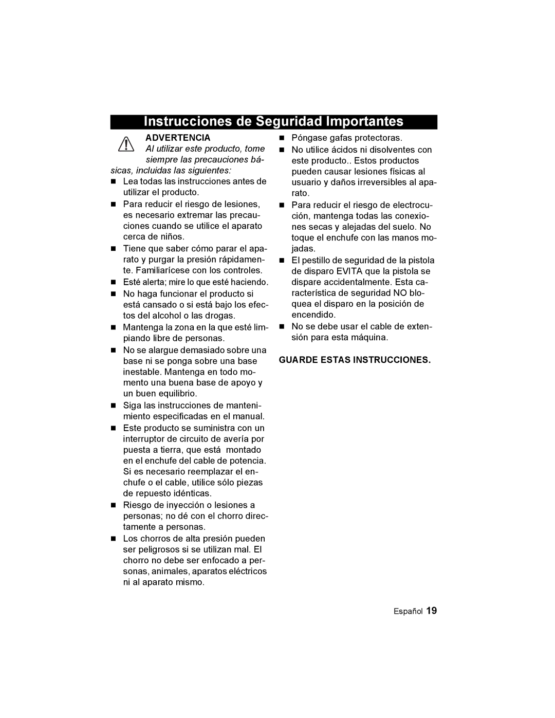 Karcher K 2.21 manual Instrucciones de Seguridad Importantes 