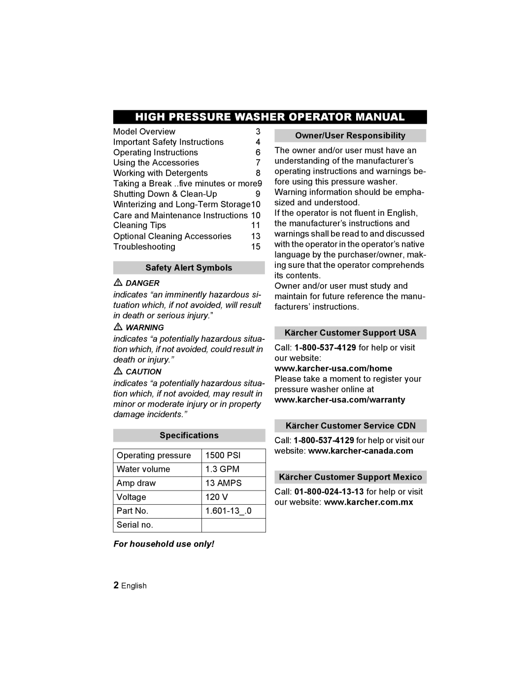 Karcher K 2.21 manual High Pressure Washer Operator Manual 