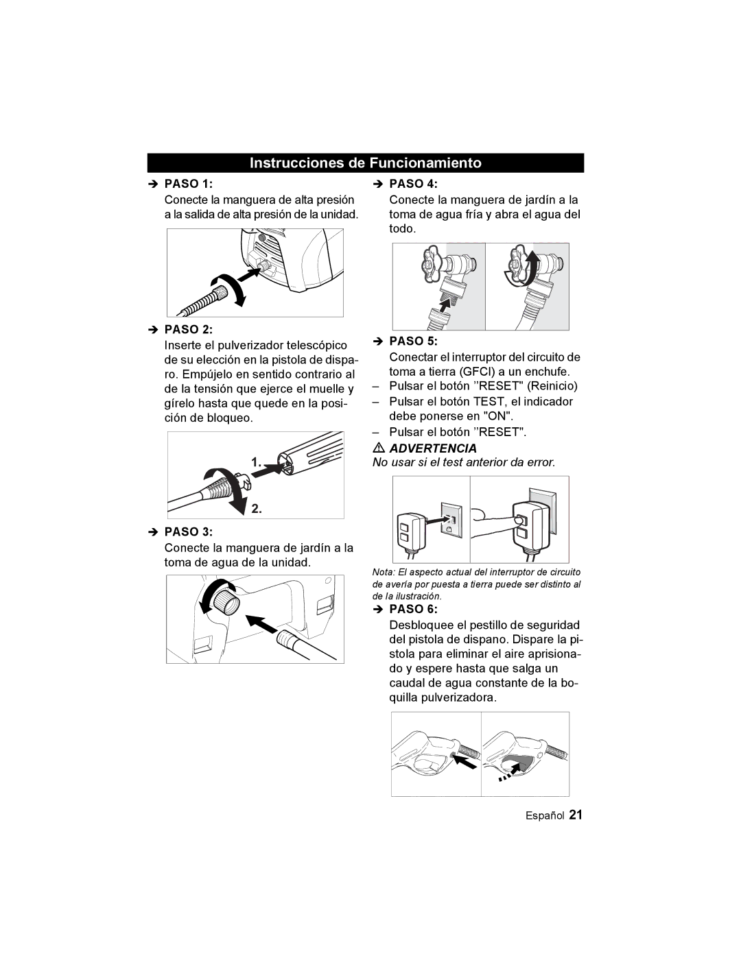 Karcher K 2.21 manual Instrucciones de Funcionamiento, Advertencia 