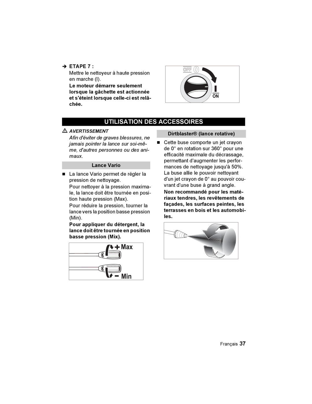 Karcher K 2.21 manual Utilisation DES Accessoires, Lance Vario 