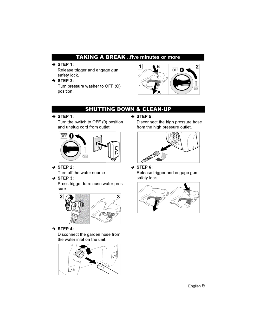 Karcher K 2.21 manual Taking a Break ..five minutes or more, Shutting Down & CLEAN-UP 