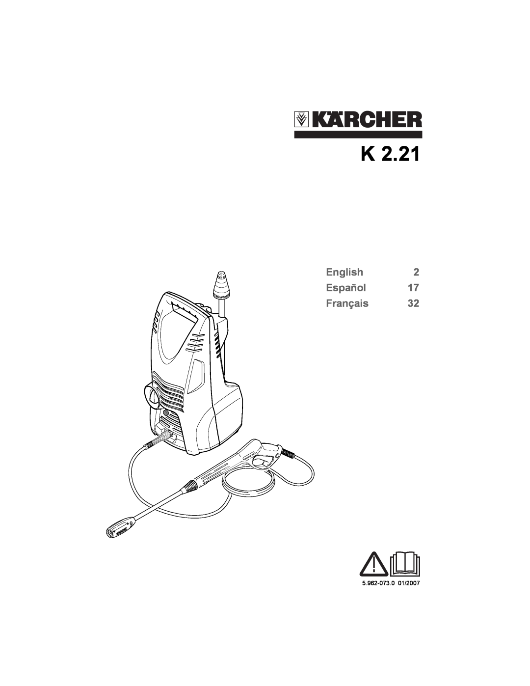 Karcher K 2.21 manual English Español Français, 5.962-073.0 01/2007 