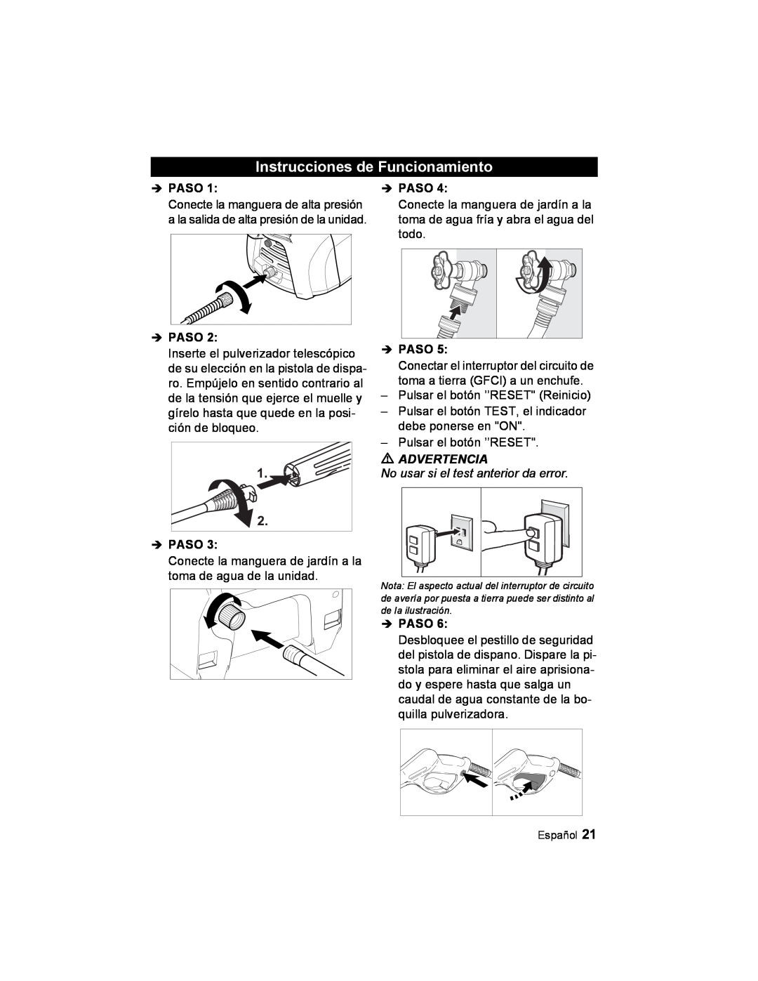 Karcher K 2.21 manual Instrucciones de Funcionamiento, Î Paso, Advertencia 