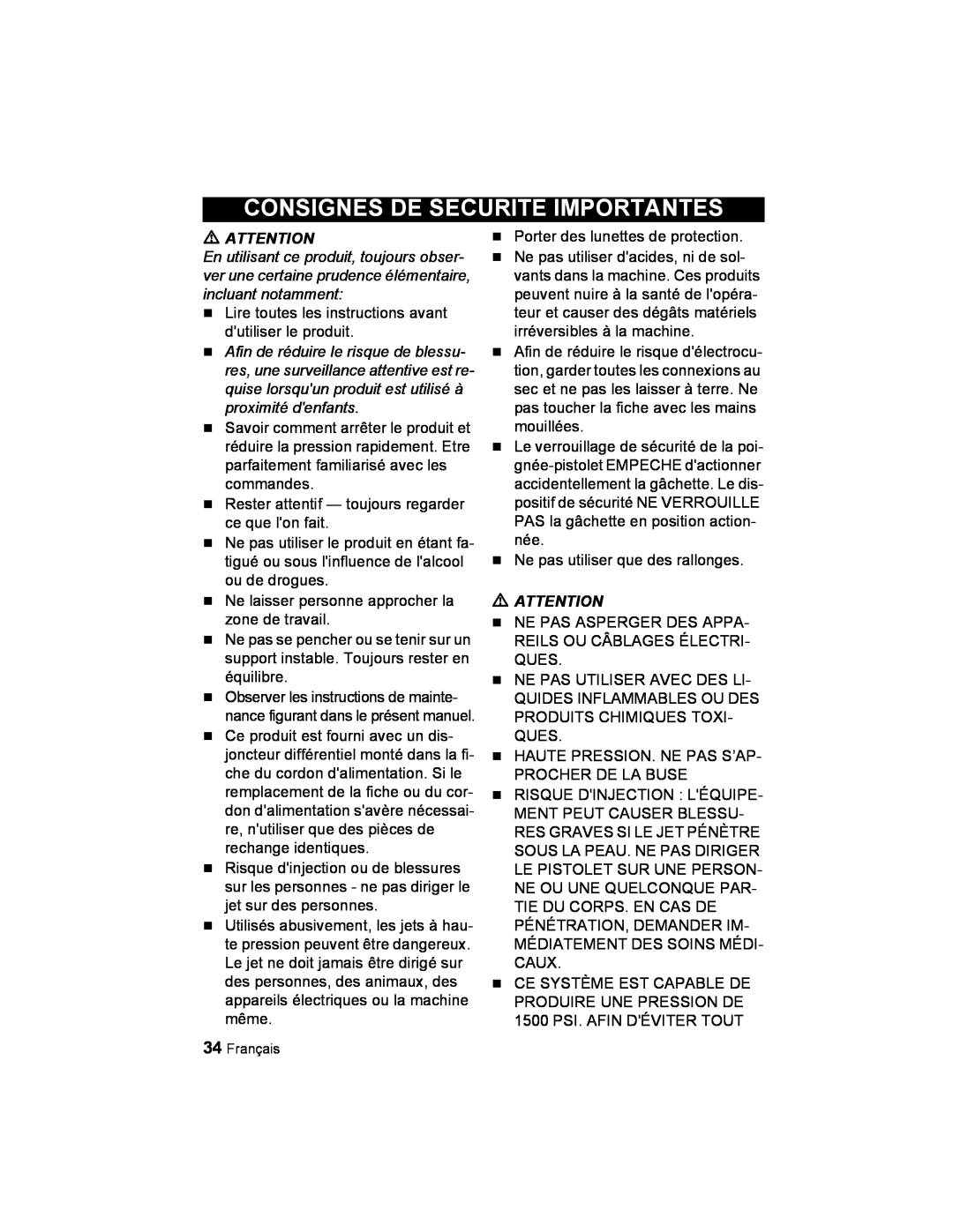 Karcher K 2.21 manual Consignes De Securite Importantes 