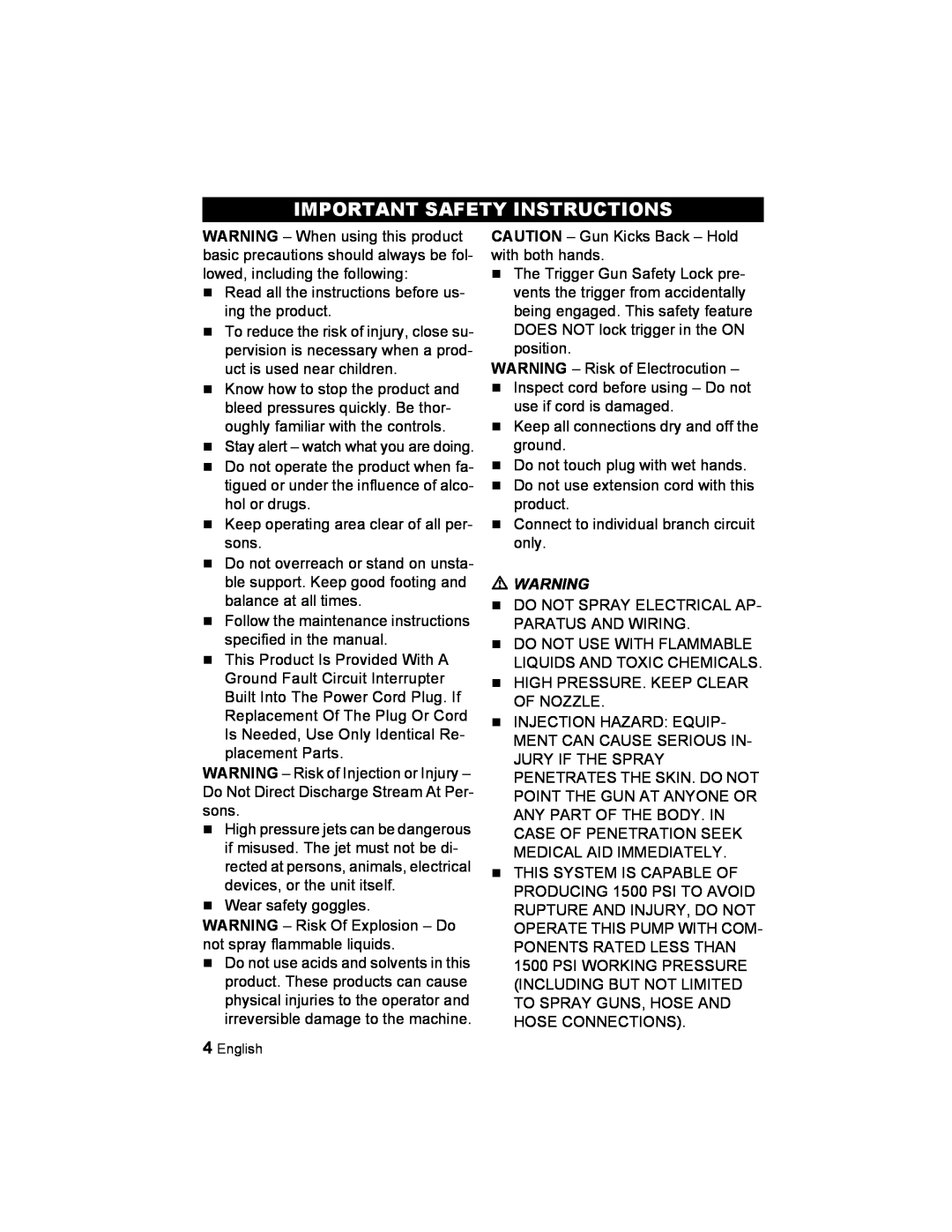 Karcher K 2.21 manual Important Safety Instructions 