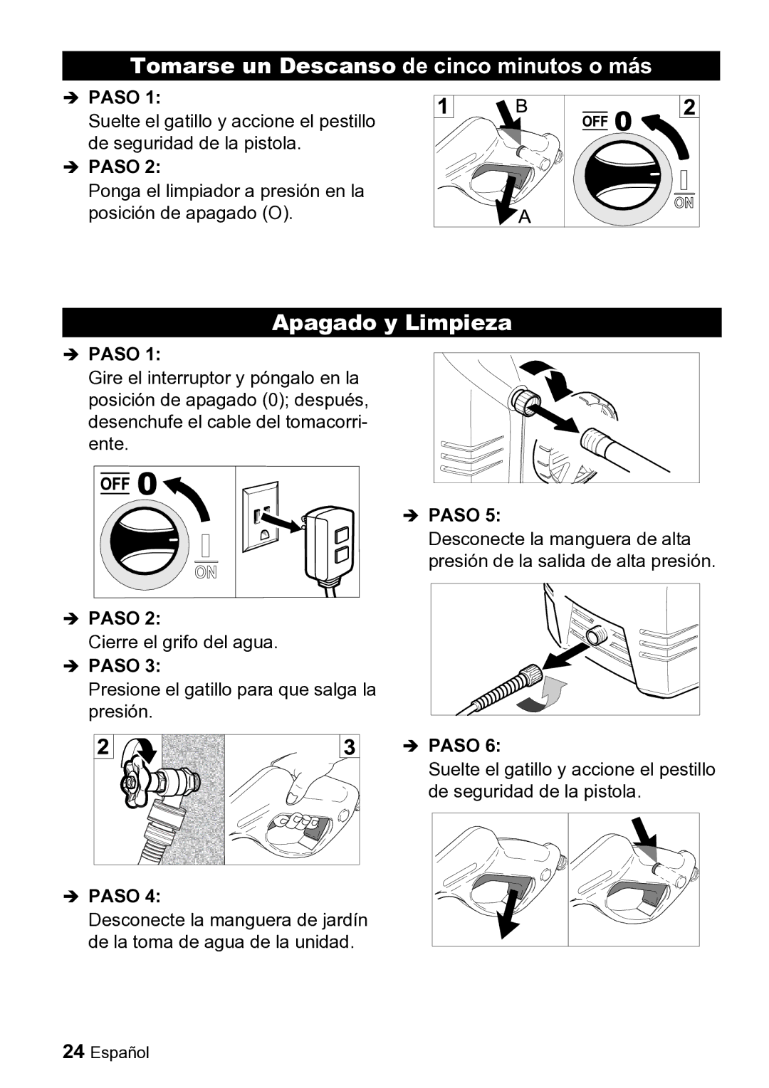 Karcher K 2.26 M manual Tomarse un Descanso de cinco minutos o más, Apagado y Limpieza 