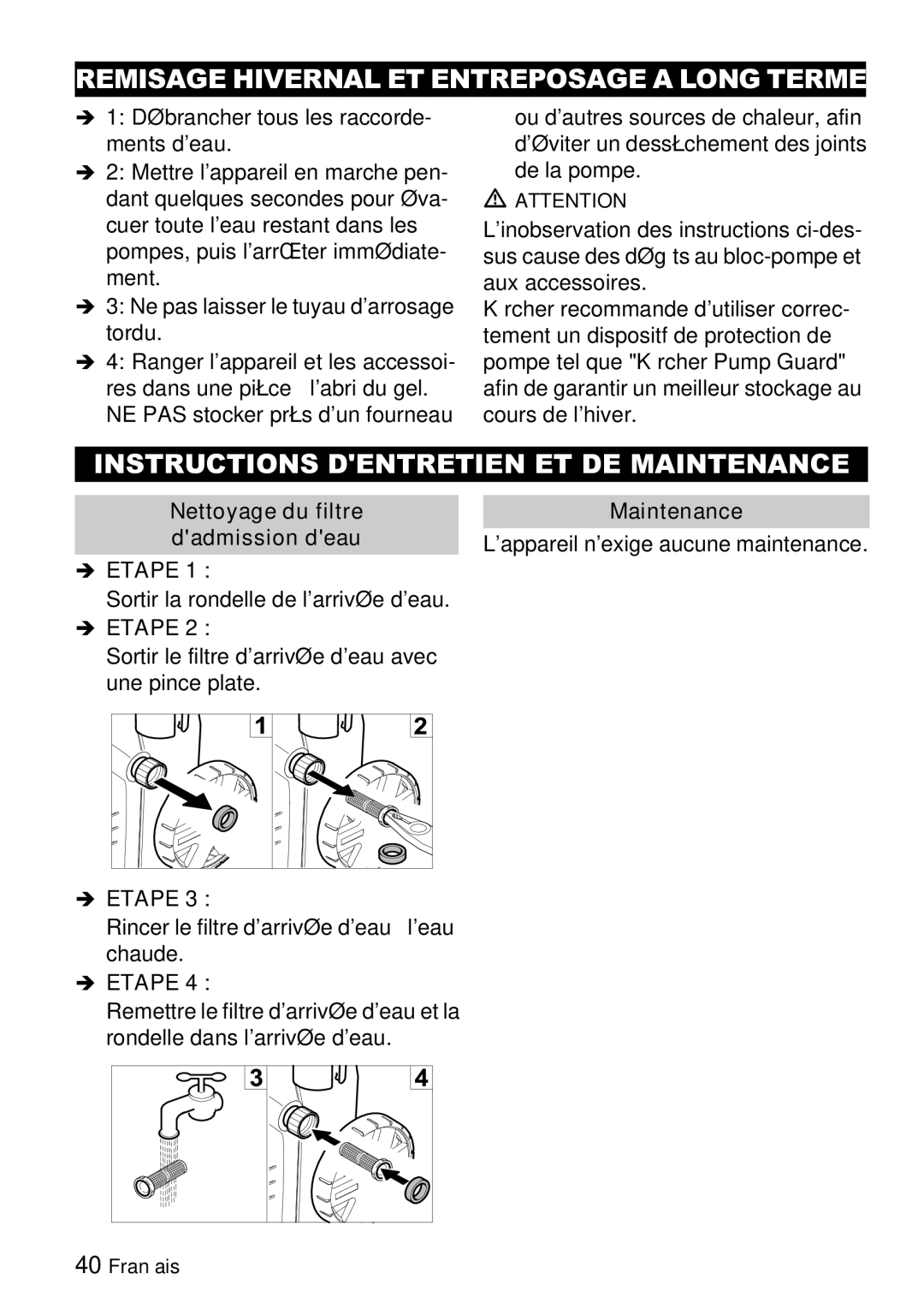 Karcher K 2.26 M manual Remisage Hivernal ET Entreposage a Long Terme, Instructions Dentretien ET DE Maintenance 