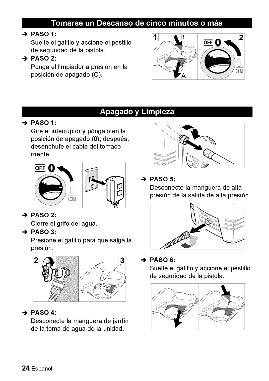 Karcher K 2.26M manual Tomarse un Descanso de cinco minutos o más, Apagado y Limpieza 