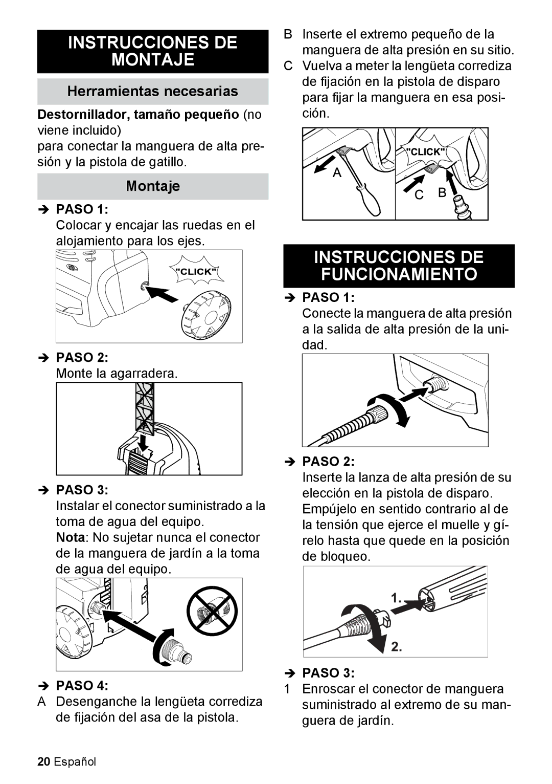 Karcher K 2.27 manual Instrucciones DE Montaje, Instrucciones DE Funcionamiento, Herramientas necesarias 