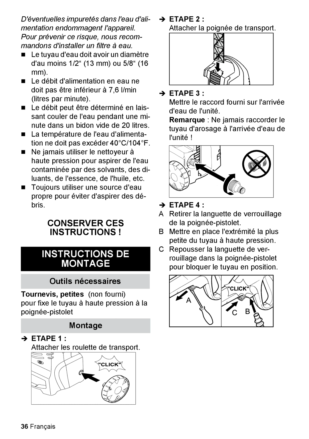 Karcher K 2.27 manual Instructions DE Montage, Outils nécessaires 