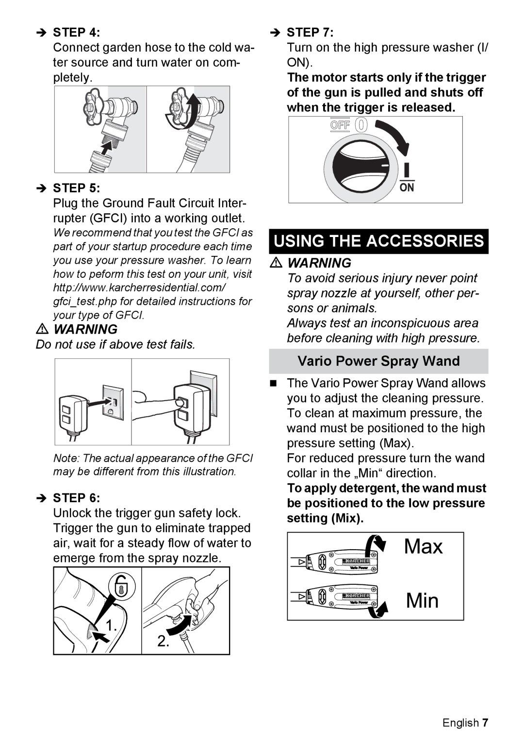 Karcher K 2.27 manual Using the Accessories, Vario Power Spray Wand 