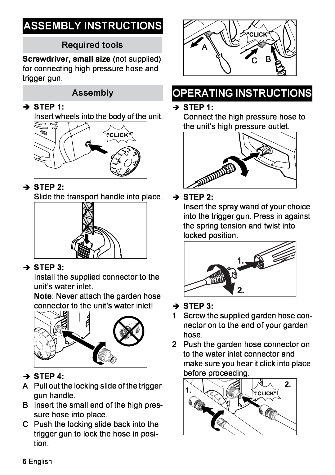 Karcher K 2.27 manual Assembly Instructions, Operating Instructions, Required tools,  Step 