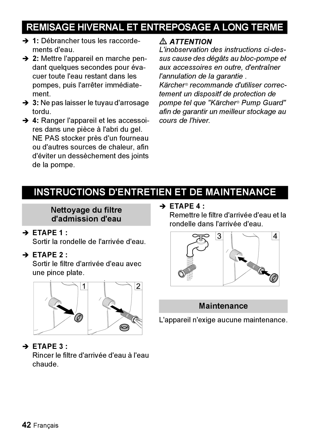 Karcher K 2.28 manual Remisage Hivernal ET Entreposage a Long Terme, Instructions Dentretien ET DE Maintenance 