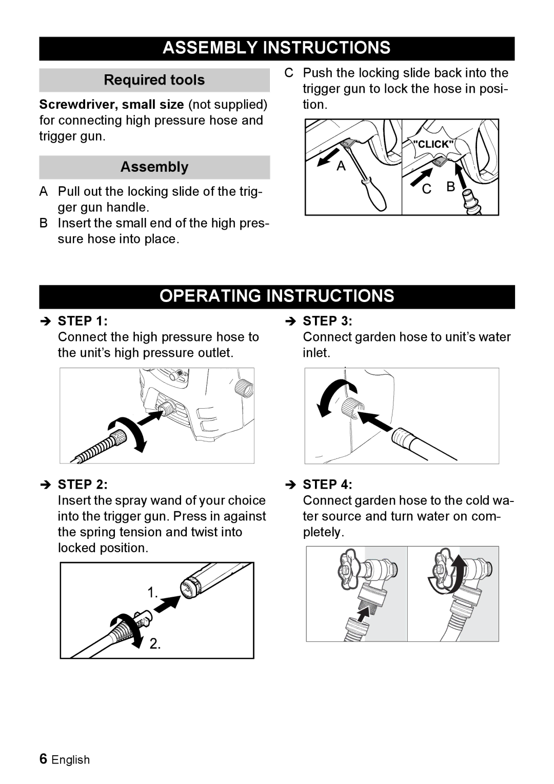 Karcher K 2.28 manual Assembly Instructions, Operating Instructions, Required tools 