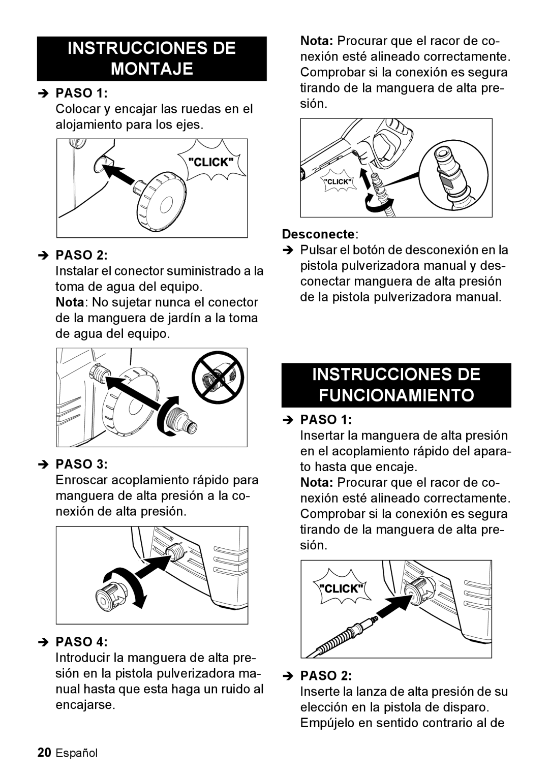 Karcher K 2.29 manual Instrucciones DE Montaje, Instrucciones DE Funcionamiento, Desconecte 