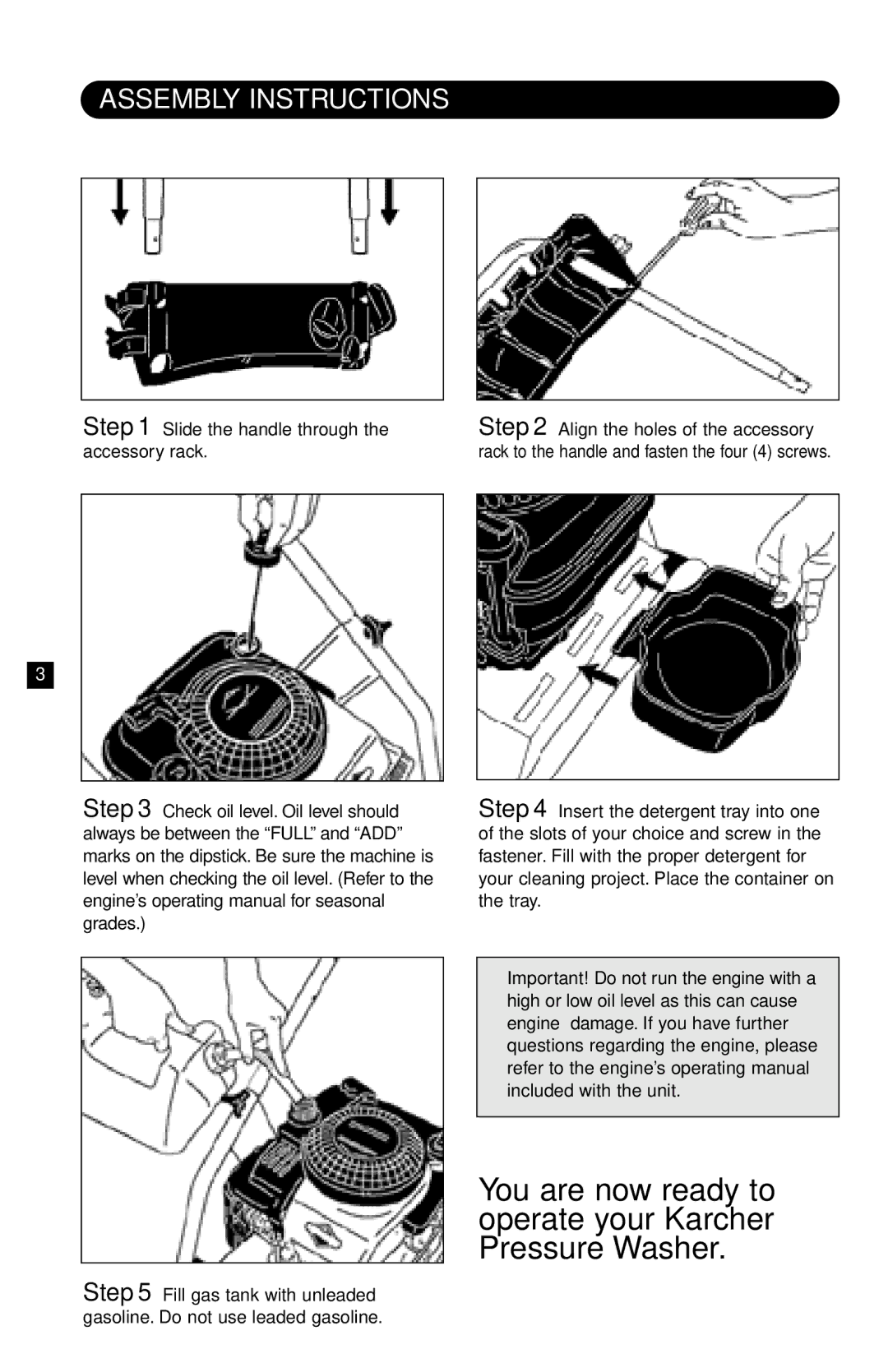 Karcher K 2300 ABI manual You are now ready to operate your Karcher Pressure Washer, Assembly Instructions 