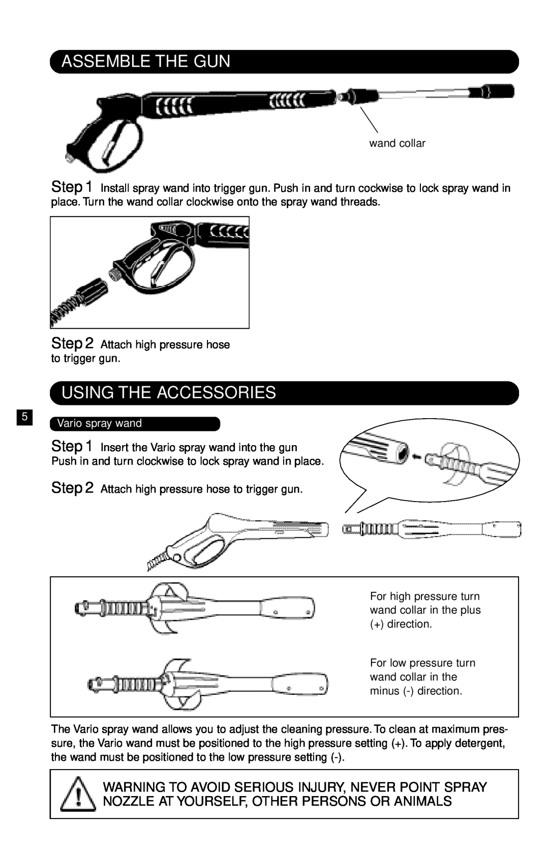 Karcher K 2300 ABI manual Assemble The Gun, Using The Accessories, Vario spray wand 