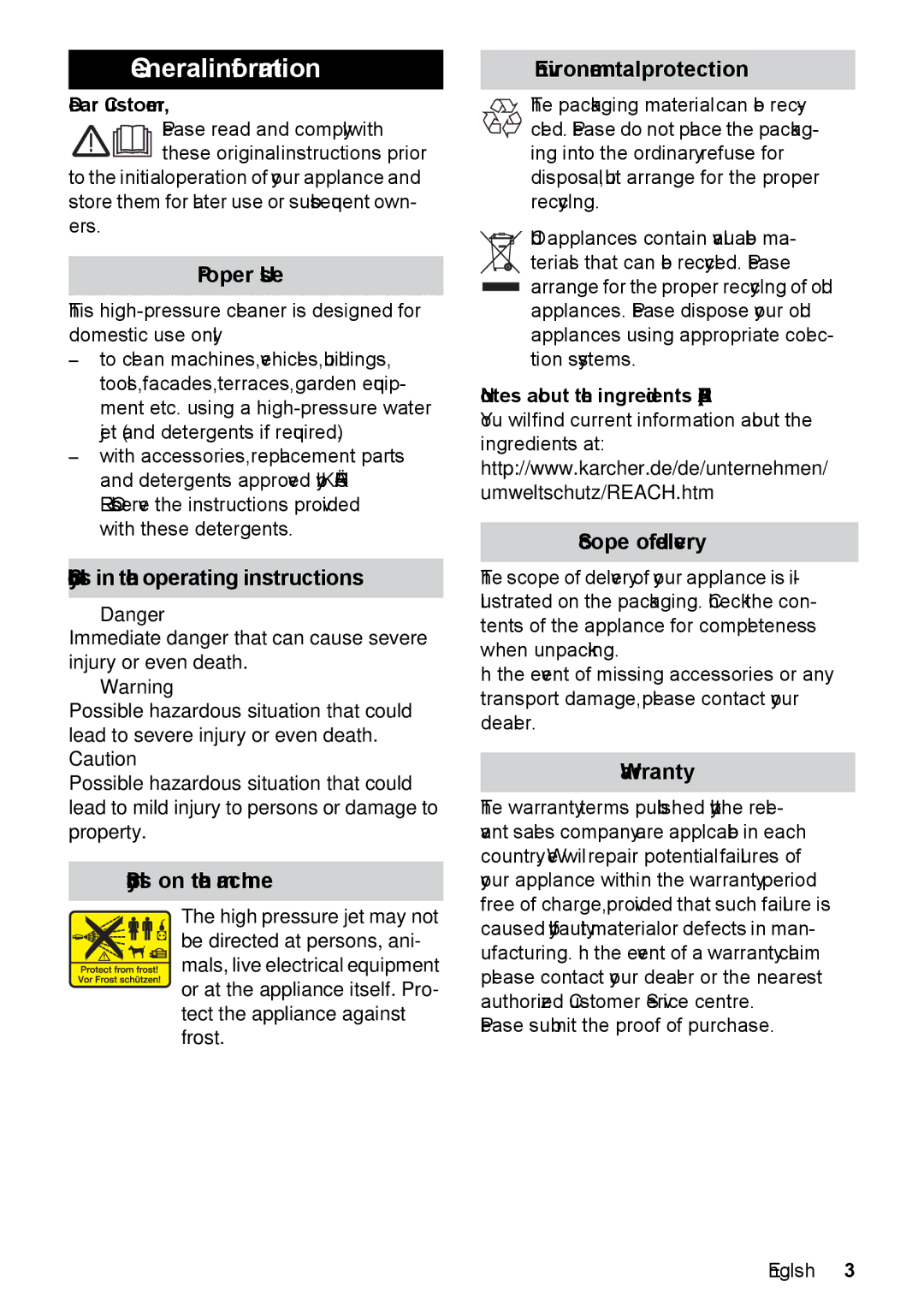 Karcher K 2.399, K 2.300 manual General information 