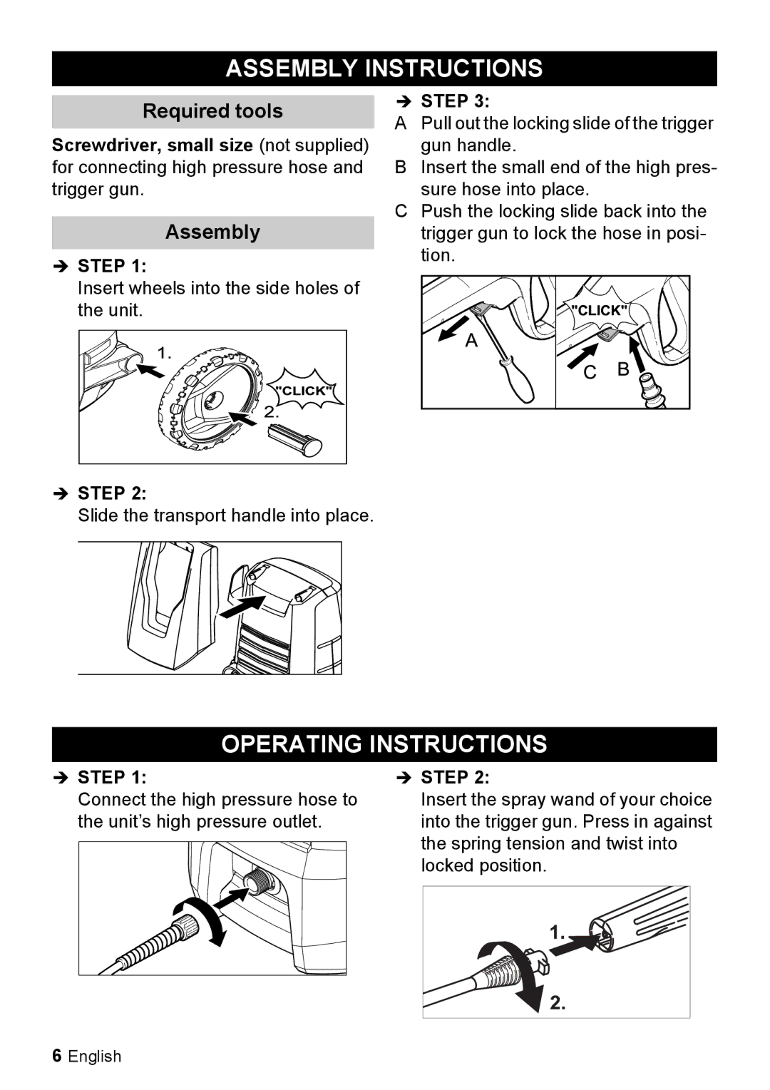 Karcher K 2.350 manual Assembly Instructions, Operating Instructions, Required tools 