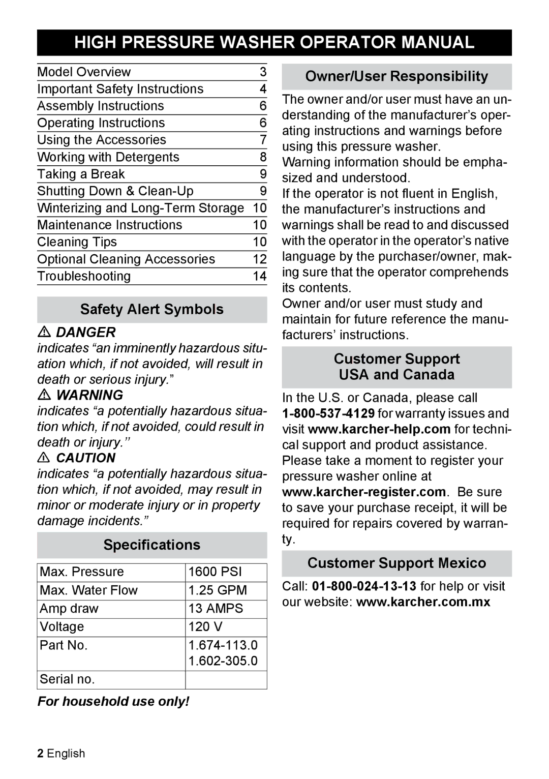 Karcher K 2.425 manual High Pressure Washer Operator Manual 