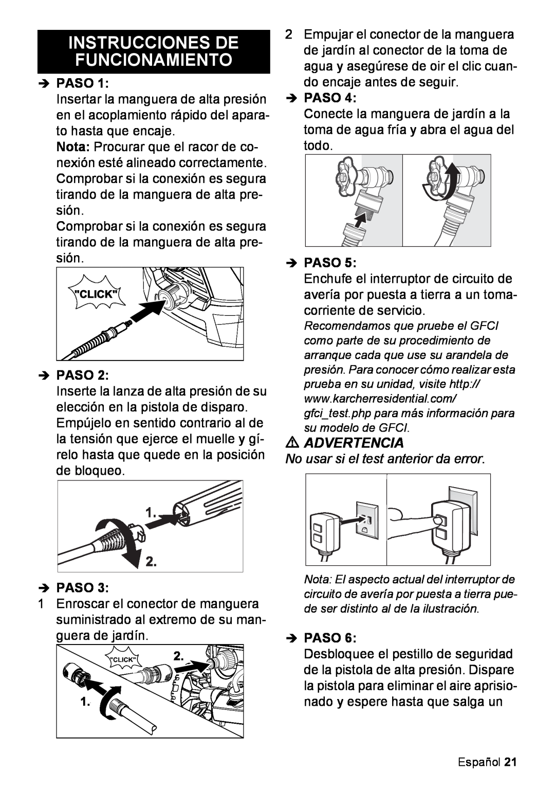 Karcher K 2.425 manual Instrucciones De Funcionamiento, Advertencia, No usar si el test anterior da error 