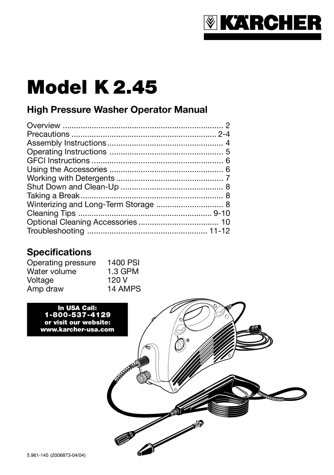 Karcher K 2.45 specifications Model K 