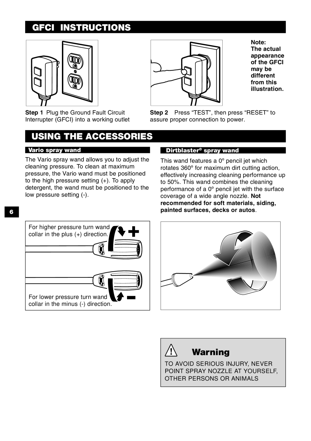 Karcher K 2.45 specifications Gfci Instructions, Using the Accessories 