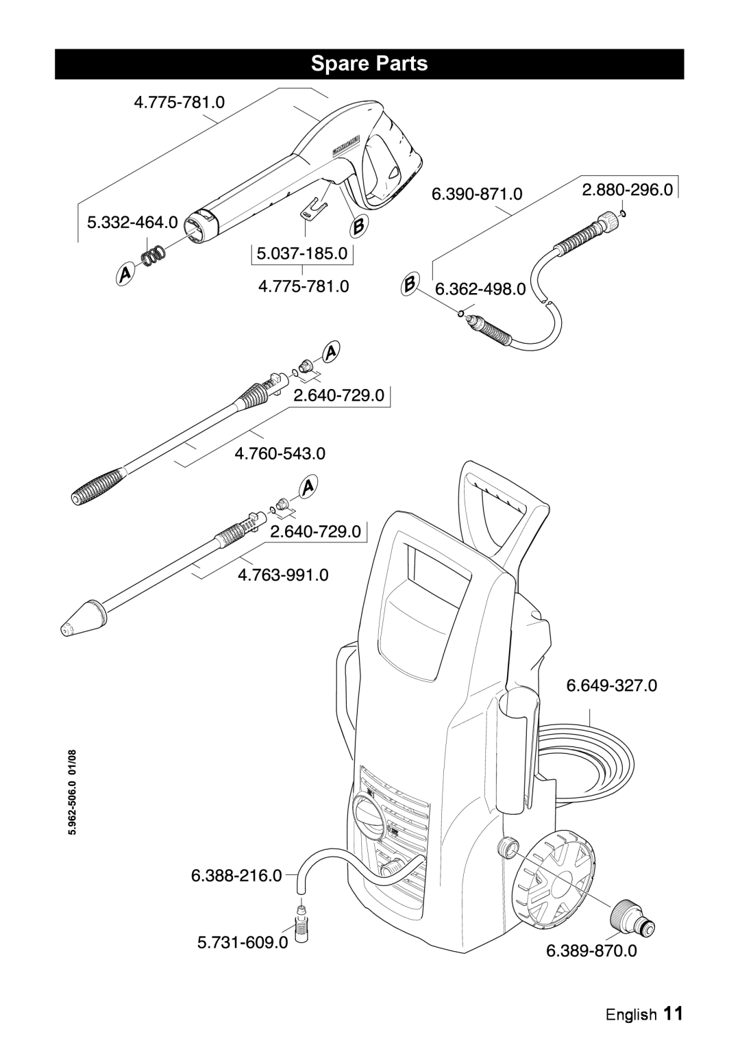 Karcher K 2.54 M manual Spare Parts, English 