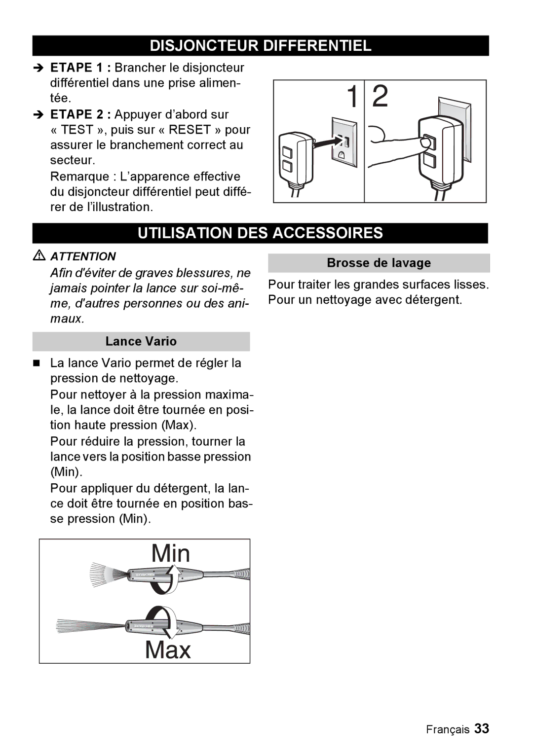 Karcher K 2.55 manual Utilisation DES Accessoires, Lance Vario Brosse de lavage 