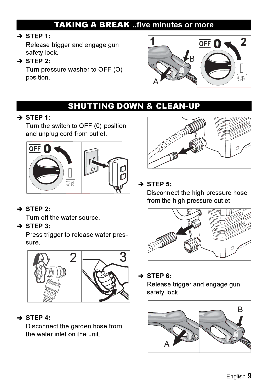 Karcher K 2.55 manual Taking a Break ..five minutes or more, Shutting Down & CLEAN-UP 