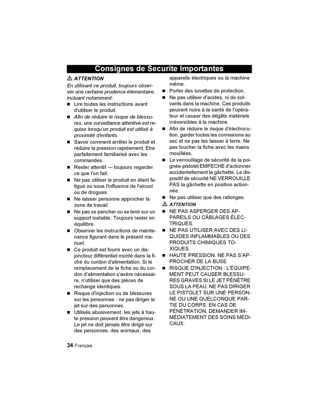Karcher K 2.56 M manual Consignes de Securite Importantes 