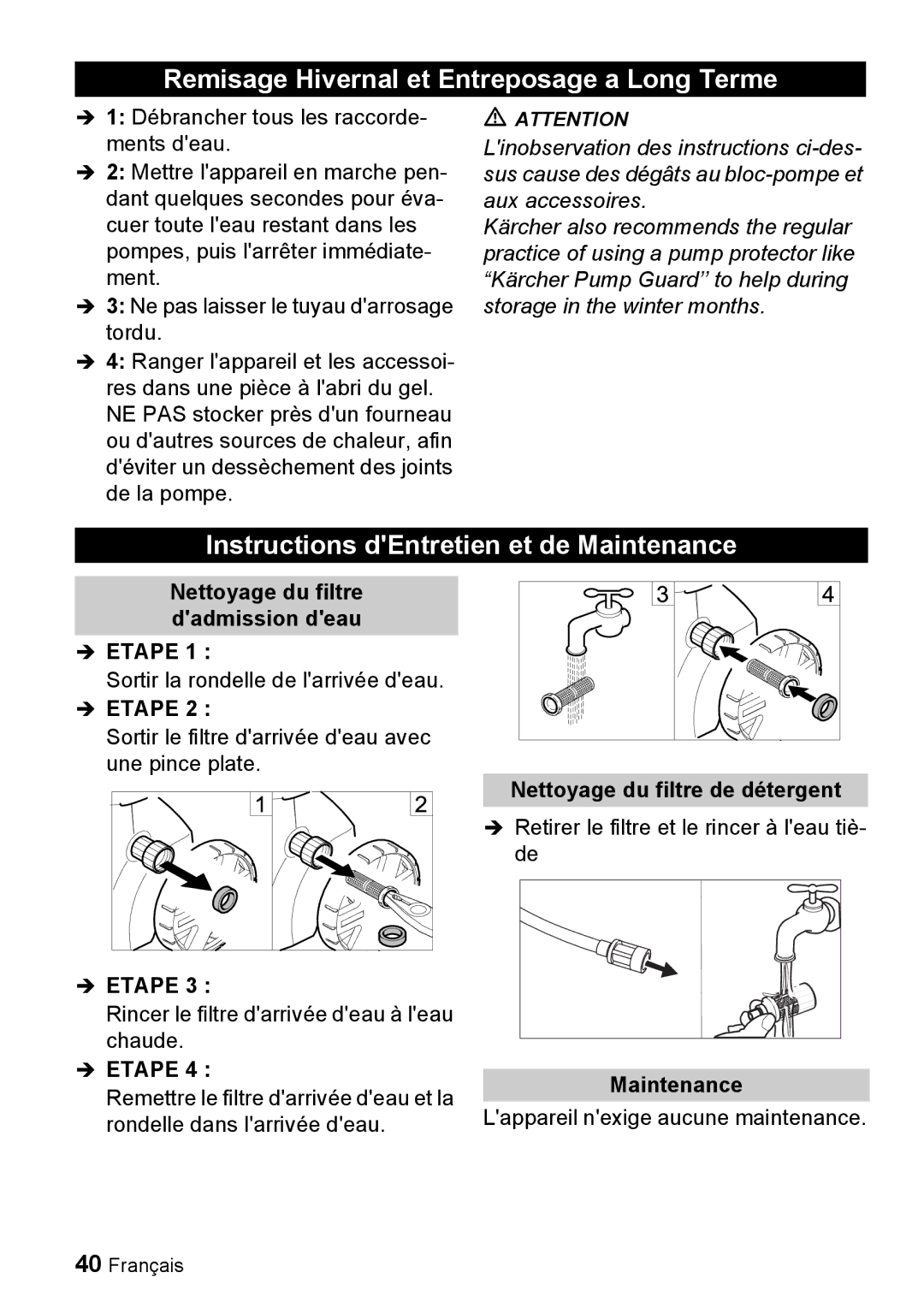 Karcher K 2.56M manual Remisage Hivernal et Entreposage a Long Terme, Instructions dEntretien et de Maintenance 