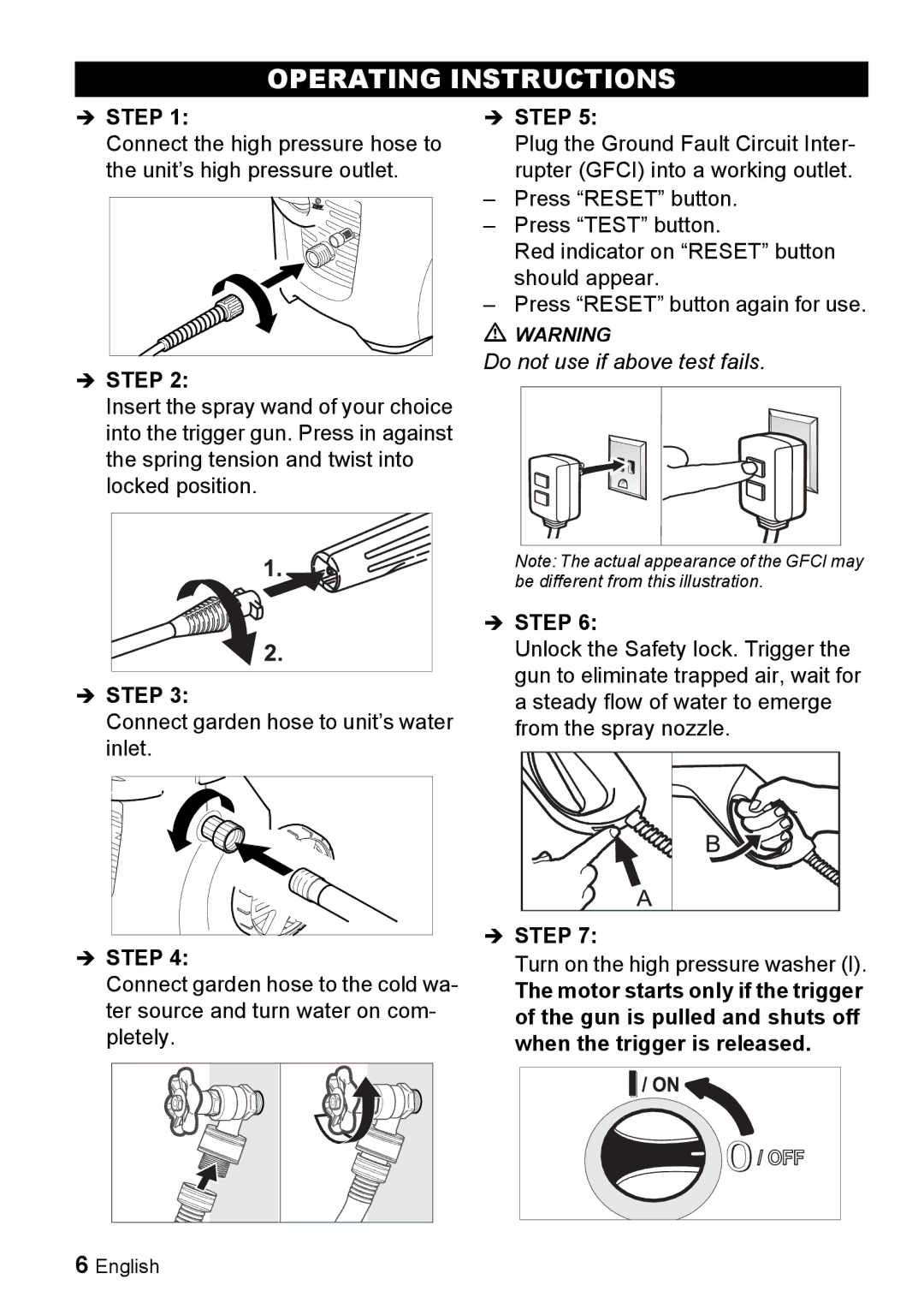 Karcher K 2.56M manual Operating Instructions, Turn on the high pressure washer 