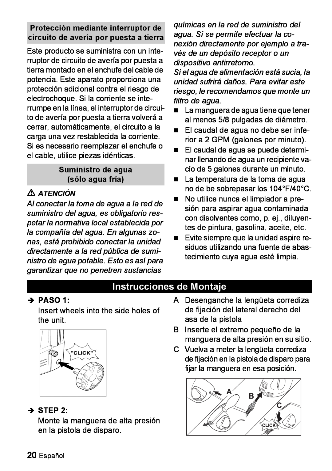 Karcher K 2.56M manual Instrucciones de Montaje, Suministro de agua sólo agua fría, Îpaso, Îstep 
