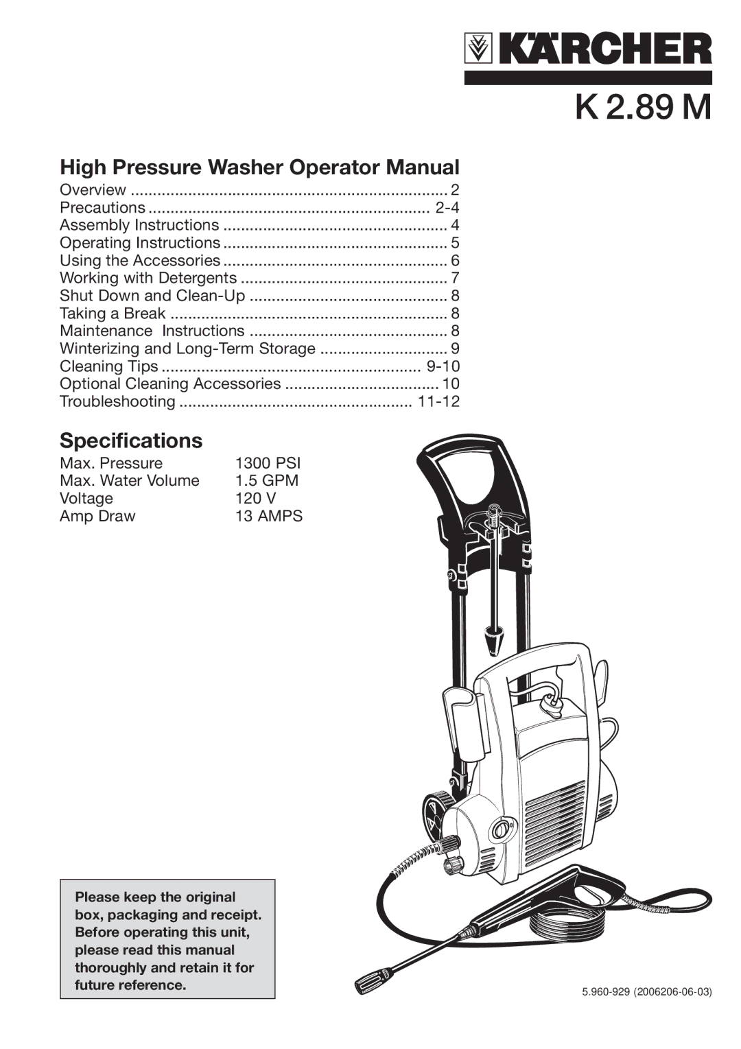 Karcher K 2.89 M specifications 