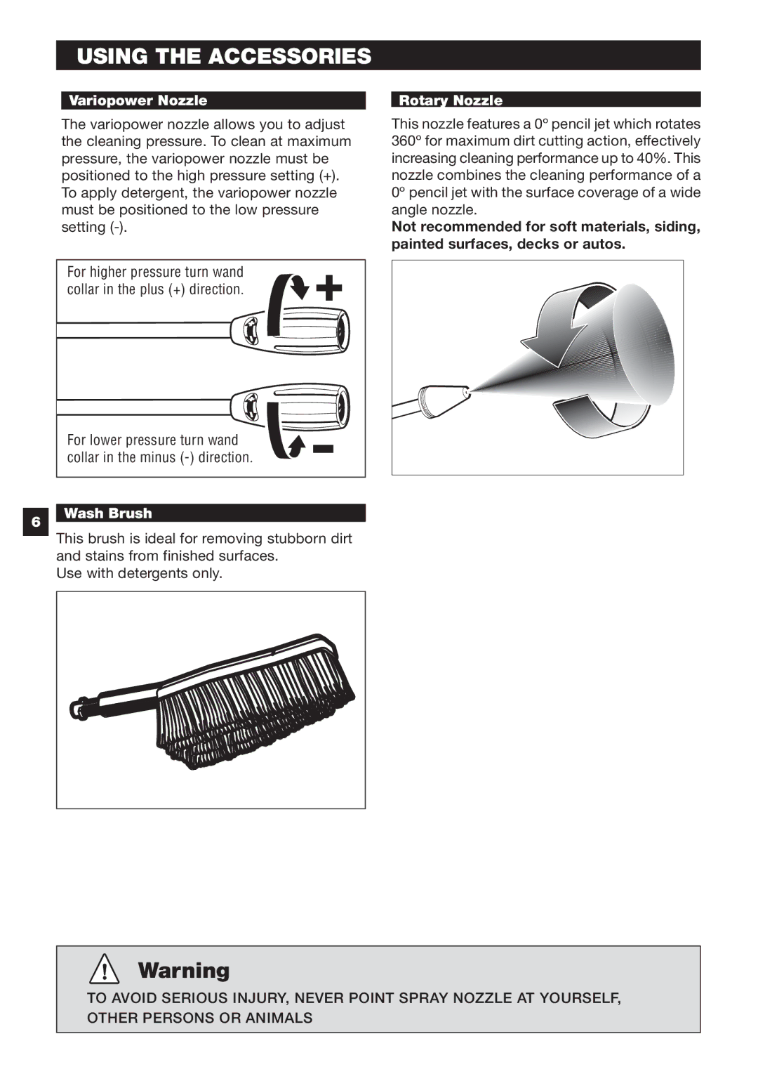 Karcher K 2.89 M specifications Using the Accessories, Variopower Nozzle Rotary Nozzle 