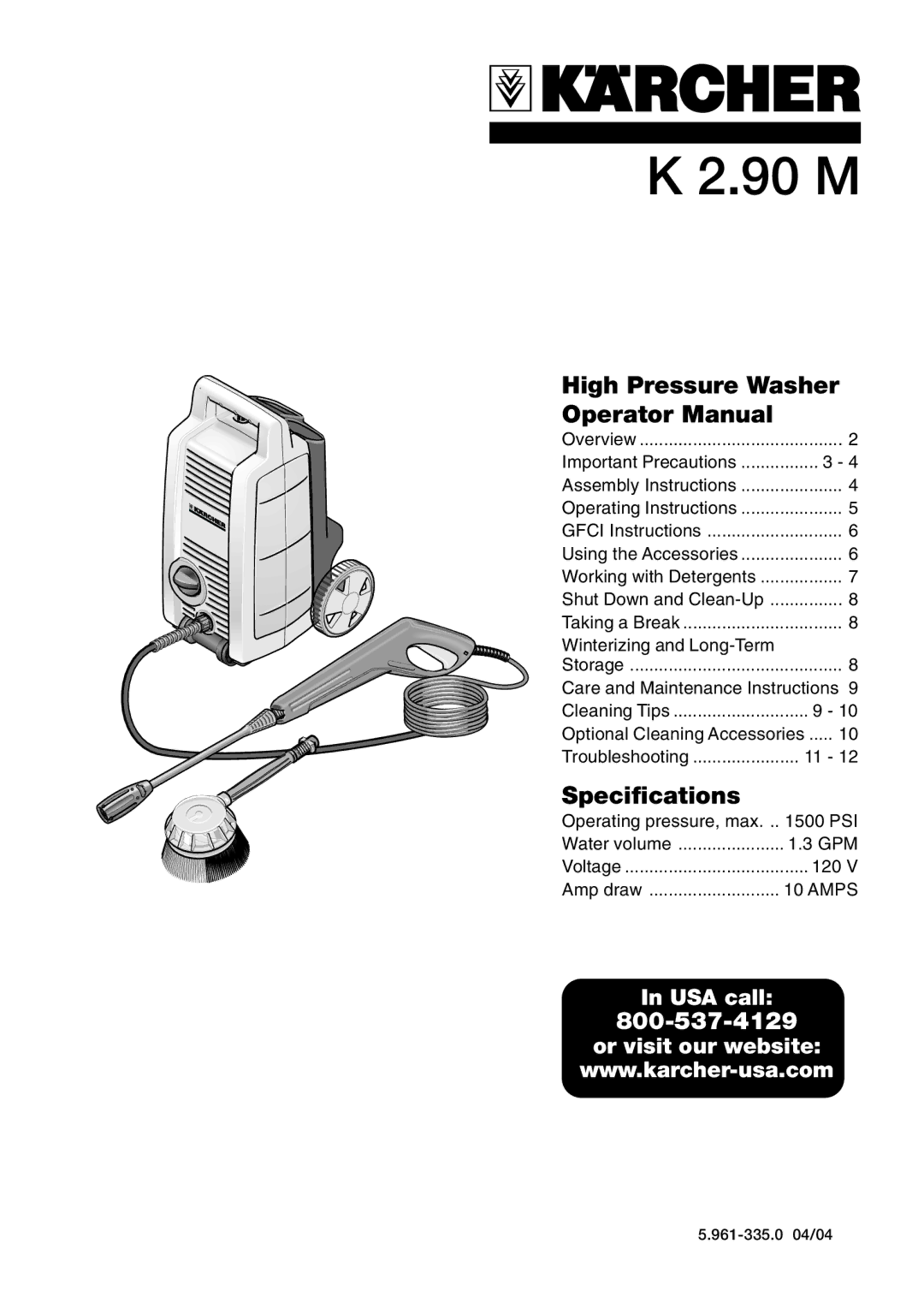 Karcher K 2.90 M specifications 