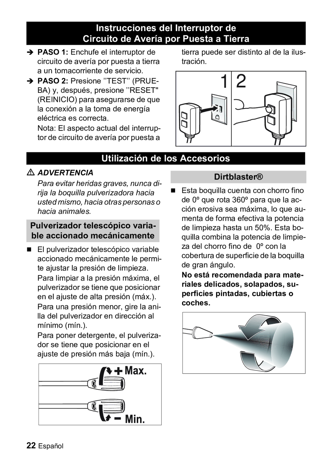 Karcher K 2.900M Instrucciones del Interruptor de, Circuito de Avería por Puesta a Tierra, Utilización de los Accesorios 