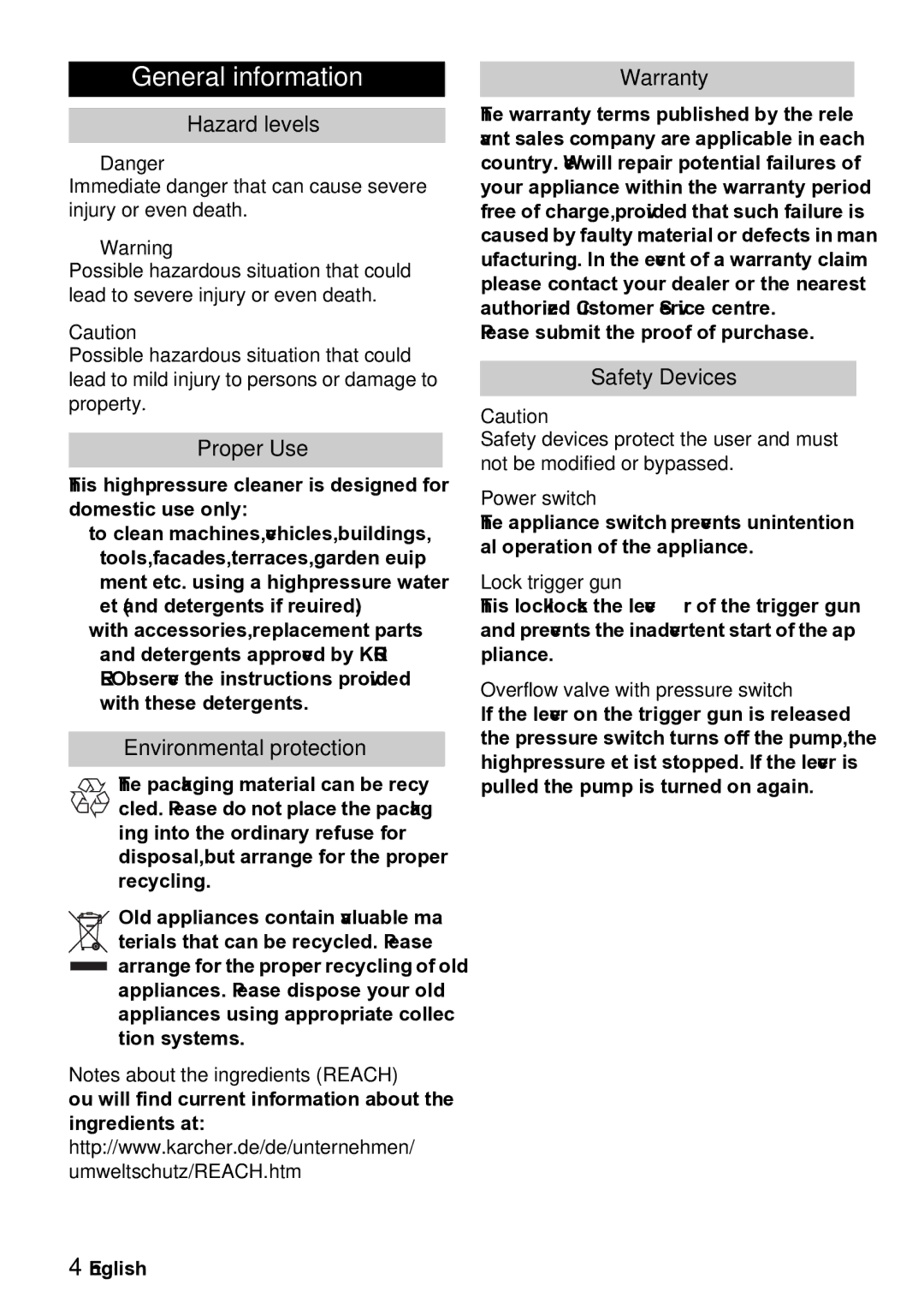 Karcher K 2.91 M operating instructions General information 