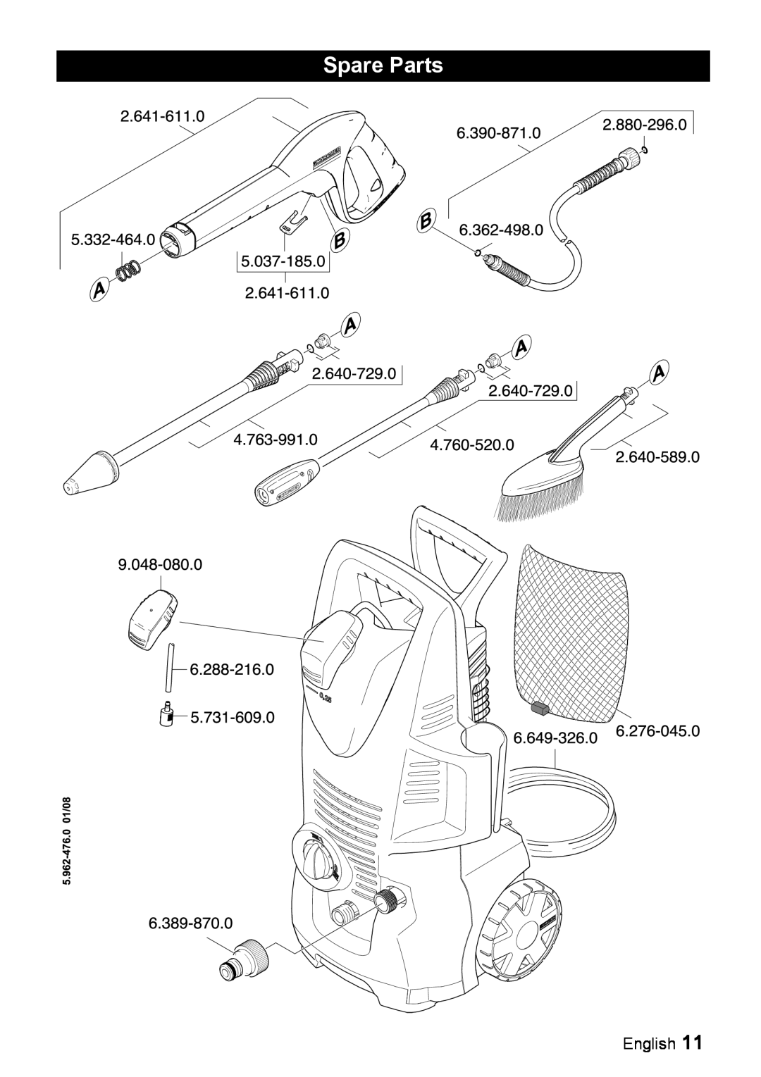 Karcher K 2.91 M operating instructions Spare Parts, English 