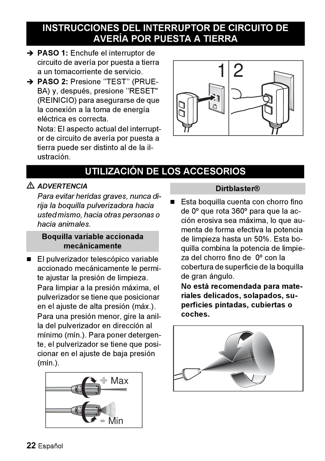 Karcher K 2.93 manual Utilización DE LOS Accesorios, Boquilla variable accionada Mecánicamente 