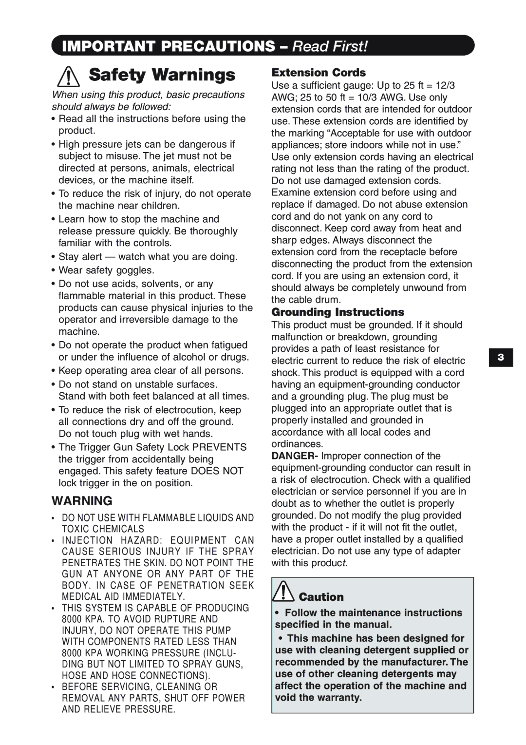 Karcher K 2.97 M specifications Important Precautions Read First, Extension Cords, Grounding Instructions 