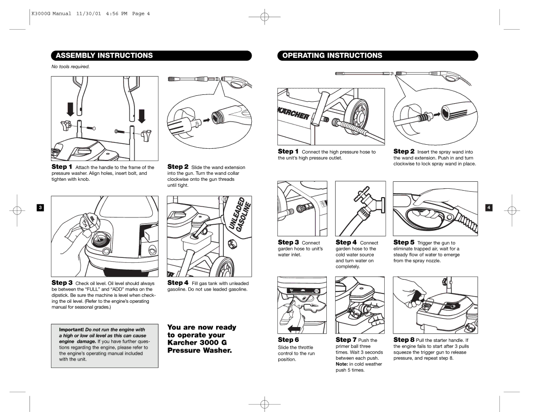 Karcher K 3000 G specifications Assembly Instructions Operating Instructions, Step 