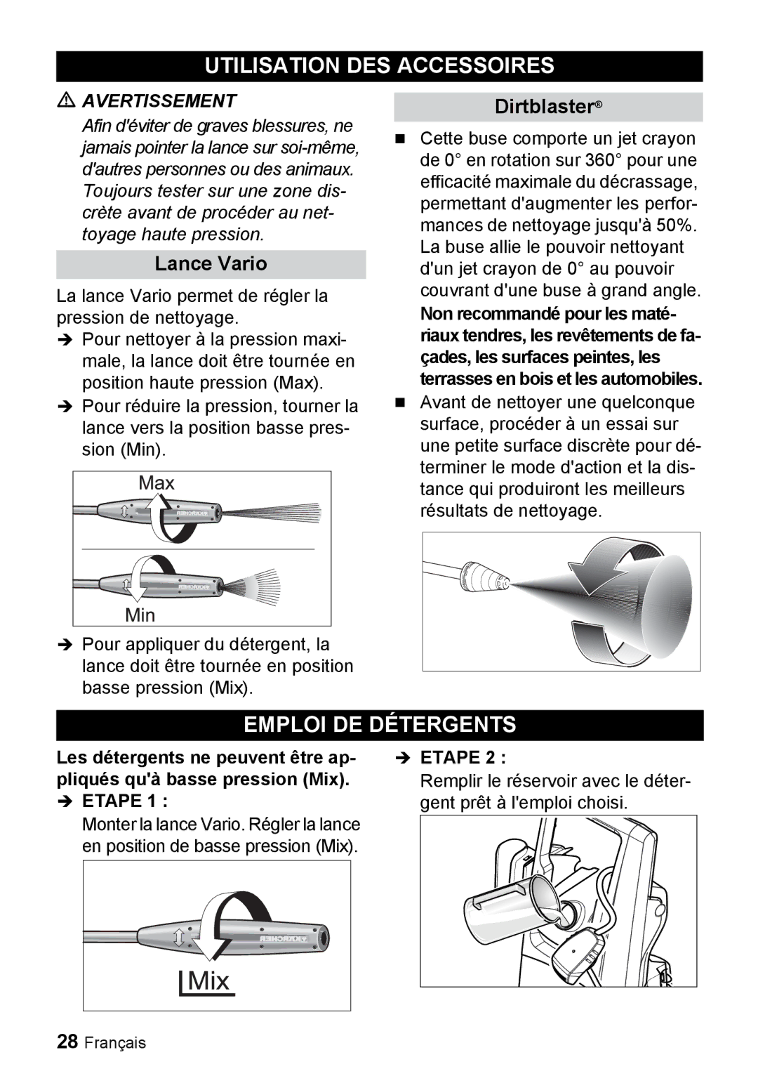 Karcher K 3.350 manuel dutilisation Utilisation DES Accessoires, Emploi DE Détergents, Lance Vario 