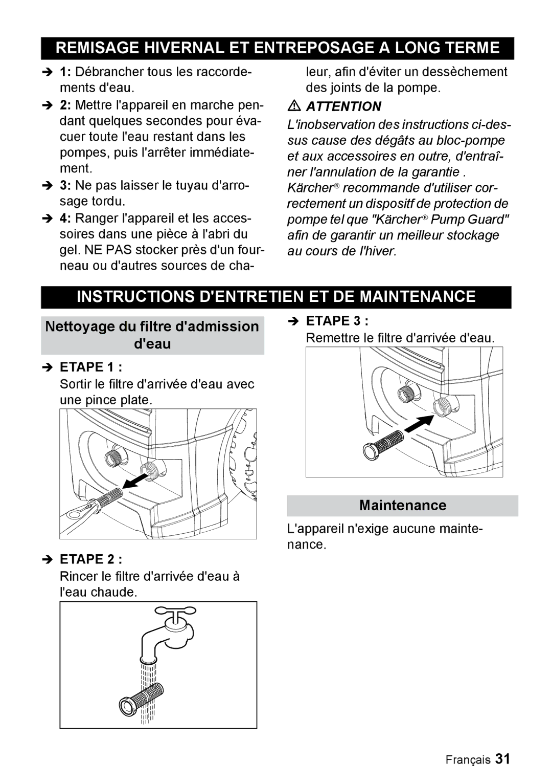 Karcher K 3.350 Remisage Hivernal ET Entreposage a Long Terme, Instructions Dentretien ET DE Maintenance 