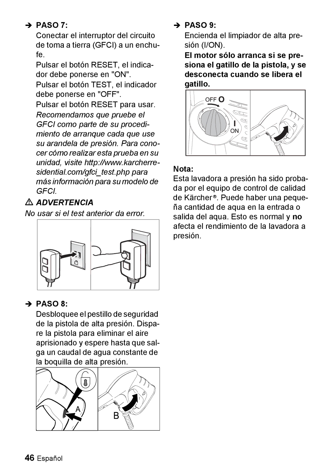 Karcher K 3.350 manuel dutilisation No usar si el test anterior da error 